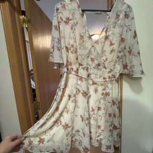 Lulus Floral Cream Dress